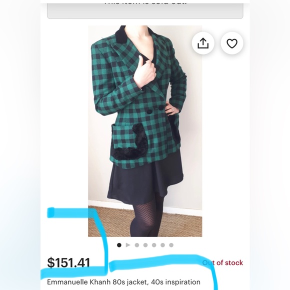 Emmanuelle Khanh green checkered wool blazer made in France - Picture 8 of 16